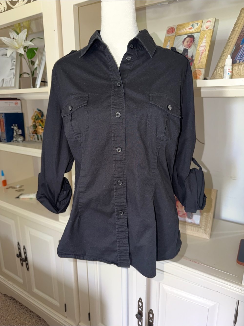 Victoria's Secret Black Button-Front Utility Shirt